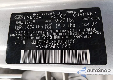 2015 Hyundai Accent Gls из США, поврежденный, VIN KMHCT4AE3FU902158